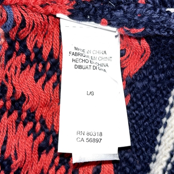 Lucky Brand cardigan sweater with hood, southwestern designs, navy and coral - Picture 10 of 11